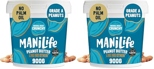 ManiLife Original Roast Crunchy Peanut Butter, 900g Tub - Small Batch Vegan Peanut Butter Made from Single Origin Grade-A Argentine Peanuts - No Palm Oil, No Added Sugar, No GMOs (Pack of 2)