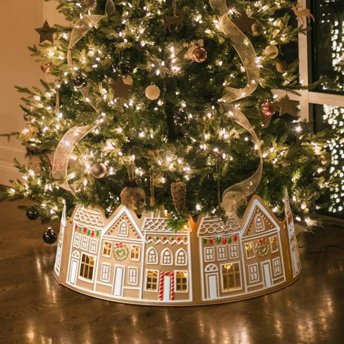 Weihnachtsbaum Kragen Mit Licht, LED Weihnachtsbaum Rock 60 Cm/23,6 Zoll, PVC Korb Weihnachtsbaum Batteriebetrieben, Christbaumständer Weihnachtsbaum Decke Christbaumständer Abdeckung (A)