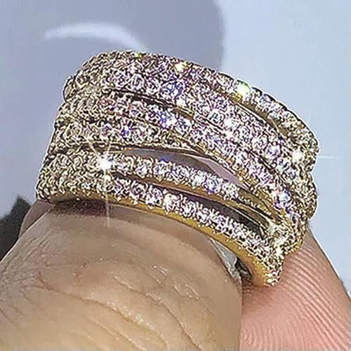 925er Silber, 18 Karat Gelbgold plattierte Ringe mit Zirkonia für Damen, Schmuckgrößen 6–10–8, Gold