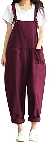 Jacansi Women's Casual Suspender Jumpsuit, Adjustable Straps Wide Leg Overalls with Pockets, Loose Fit Solid Color Long Jumpsuit