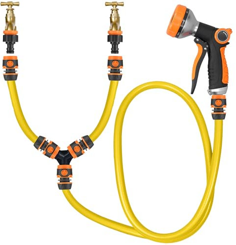 13pc Outdoor Dog Shower Hose for Outside Tap - 2 in 1 Hot and Cold Tap Connector, Garden Hose Pipe and Garden Sprayer for Muddy Dog Washer - Outdoor Pet Bath Tub Accessories for After Walk Pet Wash