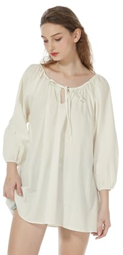 BEAUTELICATE Women Victorian Blouse Renaissance Tops 100% Cotton Off Shoulder 3/4 Sleeve Beach Lazy Shirt Medieval Gothic Steampunk Period Costume Cream, XXL