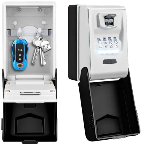 Cassetta di Sicurezza con Codice, Retroilluminata 4 Cifre - Portachiavi Impermeabile da Muro per Self Check In, Aggiornamento 2025, Grigio