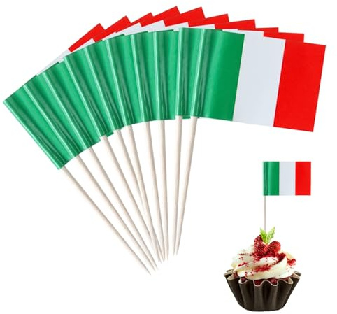 Juego de 100 piezas de decoración italiana, palillos de dientes, bandera de Italia, bandera nacional, mini decoración de bandera de Italia, decoración para pinchos de cóctel, pasteles, campeonato de