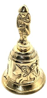 LivuX Antike Tischglocke aus Messing Gold, Höhe 12 cm, Ø 7 cm – Elegante historische Glocke für stilvolle Tischdekoration 1034