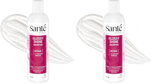 SANTE Naturkosmetik Glossy Shine Shampoo Bio-Birkenblattextrakt + 3-Fach Protein Komplex, vegane und feuchtigkeitsspendende Haarpflege für mehr Glanz und Geschmeidigkeit, mit zartem Kokosduft, 250ml