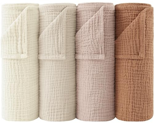 bearmoss Muslin Squares Cloths 100% Cotton Baby Burp Cloth 60x60CM Large Ultra-Absorbent Soft Baby Face Washcloths for Newborn Baby Boy and Girl, 4Pack (Latte)