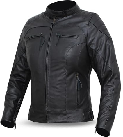 Dimex Ladies Motorcycle Leather Jacket Full Grain Cowhide 1.1mm CE Armoured Waterproof, Thermal Lining – Women's Biker Jacket (UK, Alpha, S, Regular, Regular, Black)