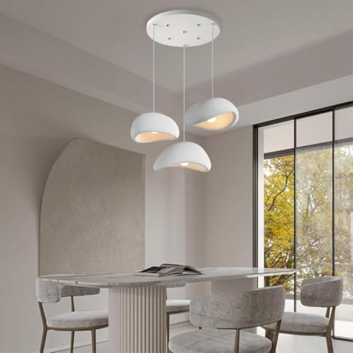 HEYUN Kreative Wabi Sabi Pendelleuchte E27 Moderne 3 Flammig Weiße Hängeleuchte Unregelmäßiges Design Höhenverstellbar Kronleuchter Für Esstisch Wohnzimmer Esszimmer Innenbeleuchtung Heimdekoration(A)