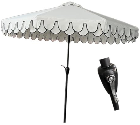 IMUNKT Boho Sonnenschirm Mit Fransen 210/250/270/300cm Gartenschirm Terrassenschirm Wasserdicht Weiß Strandschirm, UPF 50+, Tischschirm Mit Kurbel(210cm/7ft)