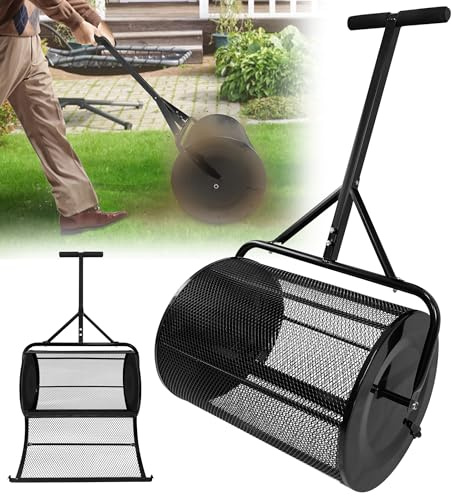 TATIVALO Kompostströare 80 l av metall, gräsmatta med nätkorg, justerbar, trädgårdsspridare med vadderat T-handtag, Ø 40 x 65 cm, för kompost, gödsel och torv i trädgården