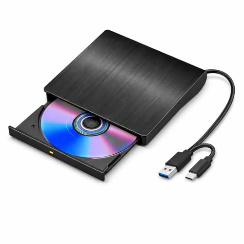 Lecteur CD DVD Externe pour PC USB 3.0 Type-C DVD/CD +/-RW Graveur Optical Drive Writer Reader Ultramince Rapide Lecteur Externe Portable pour Ordinateur Bureau MacBook Windows 11 10 8 7 Linux Mac