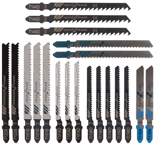 Ninnyi 20 Pcs T-shank Jigsaw Cutting Tools, Cutting Set for Wood, Plastic and Metal Cutting