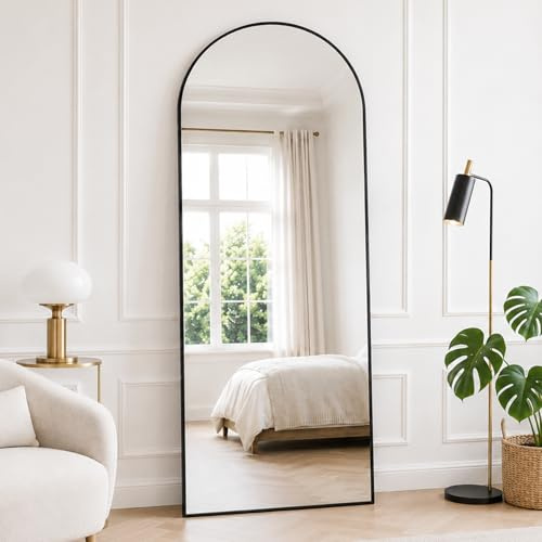 Lorvane Ganzkörperspiegel 165x60cm, Gewölbter Standspiegel, Schwarz | mit Ständer, Bruchsicher, Hängend oder lehnend an die Wand, Stehender Spiegel für Schlafzimmer Ankleidezimmer Wohnzimmer
