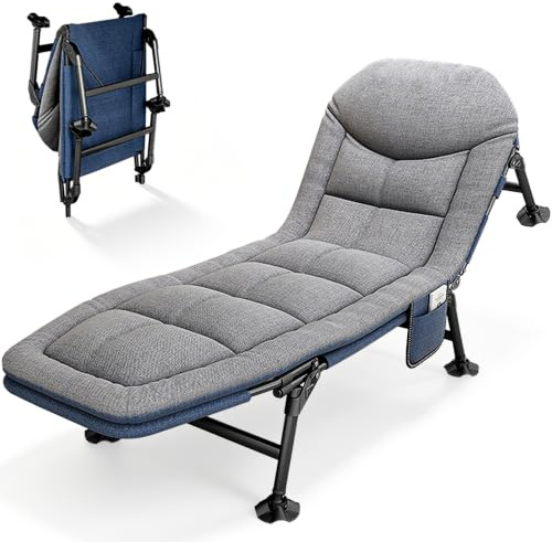 BQSWYD Field Bed, Foldable Sun Bed with Mattress, Camping Bed with 6 Levels Adjustable, Camping Lounger, Foldable Extra Wide, up to 160 kg, Garden Lounger for Outdoor, Camping, Travel, 190 x 65 x 30