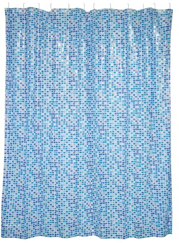MSV Duschvorhang PVC Anti Schimmel 100% wasserdicht 180x200 cm + 12 Duschvorhangringe Mosaik blau