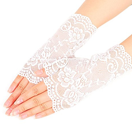 Nanxson Damen Fingerlose Spitzen Handschuhe Braut Spitzen Handschuhe für Hochzeitsfeier Halloween ST0084 (Weiß-84, Eine Größe)