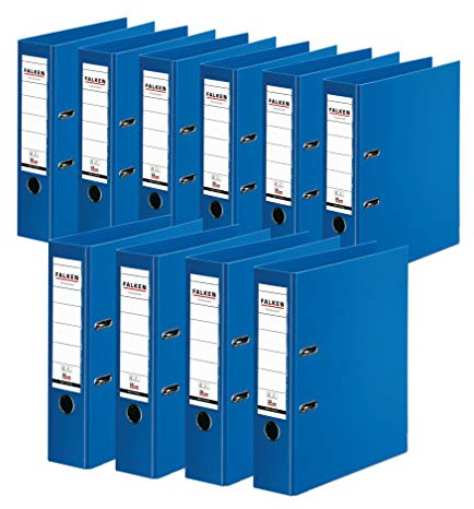 FALKEN 10x Chromocolor Premium-Ordner 8cm breit DIN A4 blau | Made in Germany Kunststoffbezug außen und innen