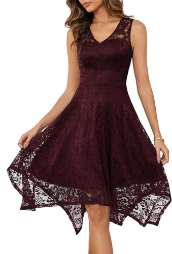 Meetjen Women's Cocktail Party Dresses 2025 Handkerchief Hem Lace Formal Wedding Guest Bridesmaid Fancy Prom Dress