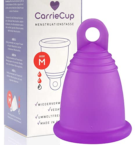 CarrieCup Menstruationstasse mittel, Made in Germany inkl. Beutel - BPA-frei, Alternative zu Tampons und Binden, silikonfrei, Menstrual Cup Lila