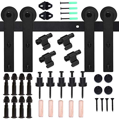 8FT/243cm Antique Sliding Barn Wood Door Hardware Track Kit Track System for Double Door,Easy to Install