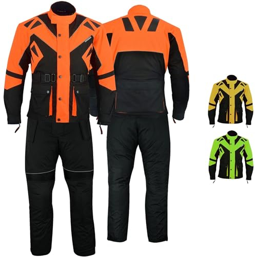 German Wear Motorradkombi Herren 2-teiler mit Protektoren Motorradanzug Textilien Motorradjacke & Motorradhose motorrad kleidung Orange - 48