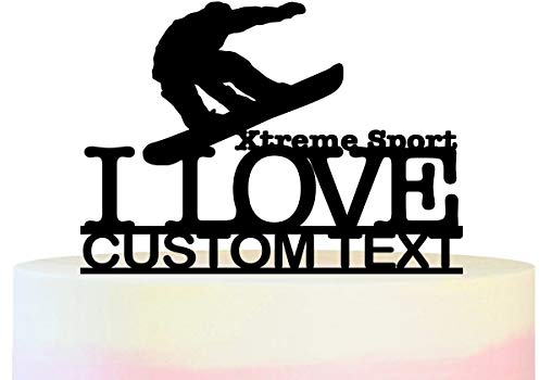 Personalisiert Sie Ihren Namen I Love Xtreme Sport Snowboard Kuchenaufsätze Hochzeit Geburtsta Acryl Dekor Cupcake Kuchen Topper Stand für Kuchen Party Dekoration 11 Stück