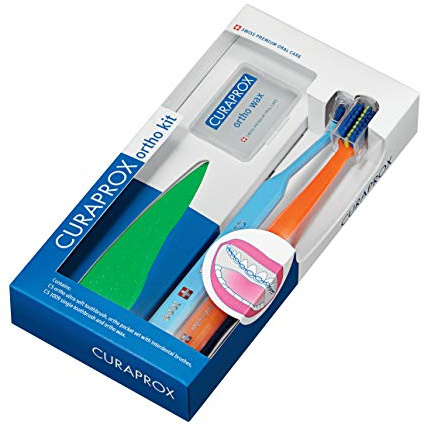 Curaprox Ortho-Set, Ortho-Set-Box, Gemischt, Swiss Design | Mit Zahnbürsten, Interdentalbürsten, Halter & Zahnspangenwachs, Für Zahnspangen & Mundhygiene