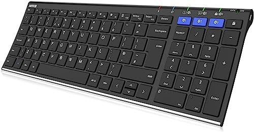 Arteck Universal Bluetooth Keyboard Multi-Device Stainless Steel Full Size Wireless Keyboard for Windows, iOS, Android, Computer Desktop Laptop Surface Tablet Smartphone Built in Rechargeable Battery