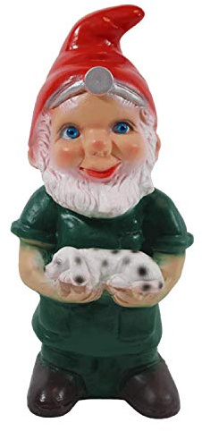 Gartenzwerg Deko Garten Figur Zwerg Tierarzt stehend mit Hund in Händen aus Kunststoff H 23 cm