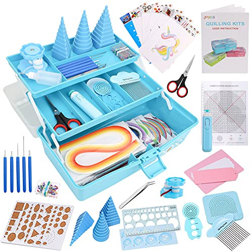 JoyPlus Quilling-kit för nybörjare med manual, 24 Quilling-tillbehör med hållbar quilling-förvaring, uppdaterat krympverktyg för papper, premium quilling-skalningstavla och elektronisk quilling-penna ingår