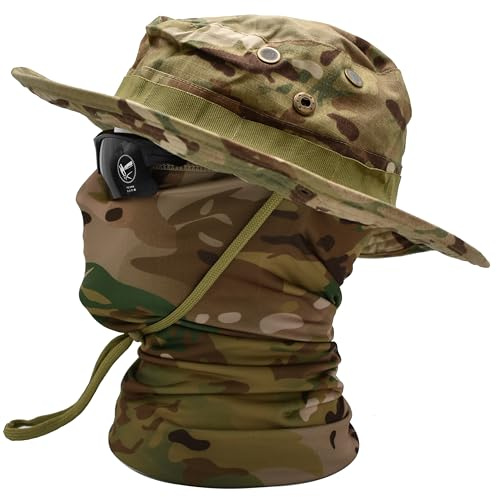 QMFIVE Taktische Boonie Sonnenhut Wide Brim Hut Camo Schal Outdoor Eimer Camping Wandern Schal Unisex