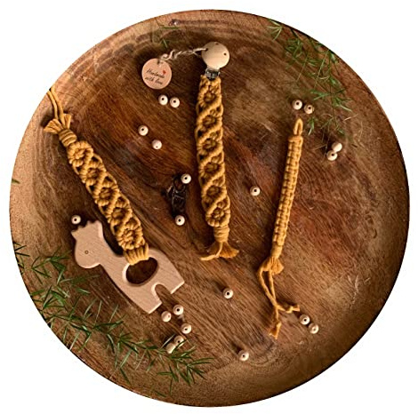 Makramee Baby Set boho Schnullerkette Anhänger Maxicosi/Spielbogen/Mobile und Fußbändchen Geburtsgeschenk Babyshower Babyparty