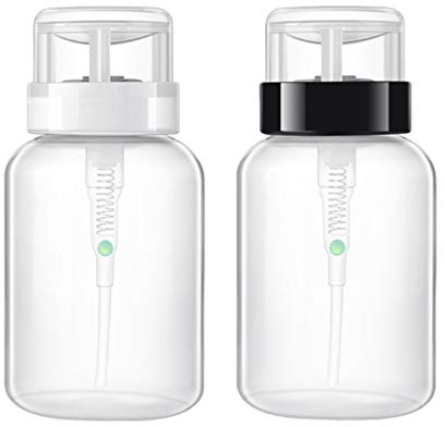 HEALLILY 2Pcs Nail Polish Remover Bottles Push Down Empty Lockable Pump Dispenser Bottle Plastic Press Bottle for Nail Polish Makeup Remover 200ml