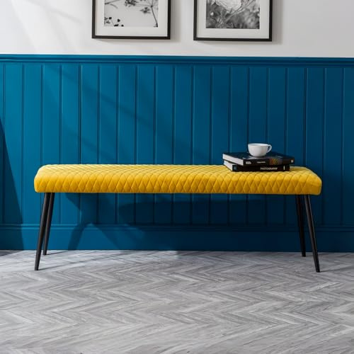 Julian Bowen Luxe Low Bench, Mustard,Height: 47, Width: 140, Depth: 37cm