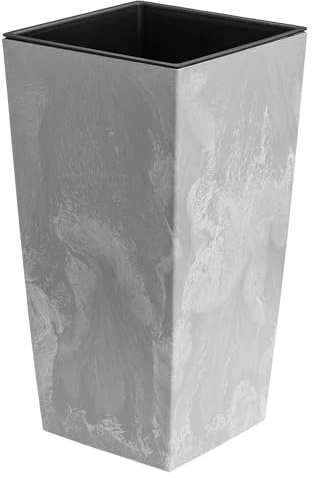 Blumenkübel 16,3 L mit Einsatz 8 L Beton-Optik H 420 mm Blumentopf aus Kunststoff Pflanzkübel Übertopf Quadrat Beton Struktur Beton Grau Farbe für Innen/Außenbereiche Garten Patio Wohnzimmer Terrasse