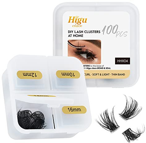 Higu clace Extension per ciglia singole, 100 pezzi di ciglia artificiali, facili da indossare, naturali, per ciglia, arricciatura D, 10 mm, 12 mm, 14 mm, 16 mm, riciclabili, fai da te a casa (HHX04