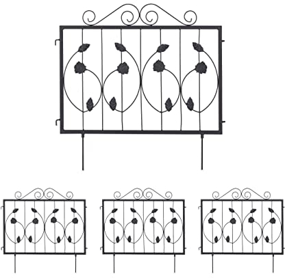 Relaxdays Recinzione per Aiuole, Set 4 Pannelli per Cortile e Giardino, Design Rose e Foglie, Ferro, HL: 60x60 cm, Nero
