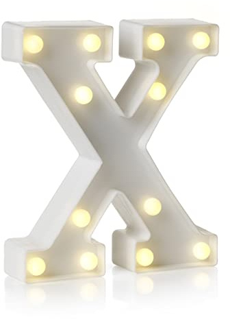 Auraglow LED Alphabet Buchstaben & Zahlen Licht Zeichen Dekorationen, Lampe für Zuhause Geburtstag Party Event, Nachtlichter, batteriebetriebene Buchstaben und Zahlen mit 4-Stunden-Timer (X)