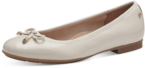 Tamaris Comfort Ballerines Femme Cuir avec nœud, Creme Patent, 40 EU