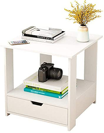 Multifunktionaler 2-stöckiger kleiner Couchtisch aus Holz, abnehmbarer quadratischer Tisch im Studentenwohnheim mit 1 herausnehmbaren Schubladen, Aufbewahrungsbox für die Briefablage, 19,7 x 19,7 x