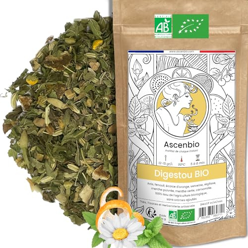 Ascenbio ✿ Infusion Digestou BIO ✿ Tisane Digestion Hydratation ✿ 180g vrac ✿ Préparé et conditionné en France ✿ Emballage biodégradable