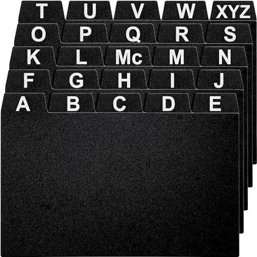 OFFILICIOUS Karteikartenhalter, 10,2 x 15,2 cm, 25 schwarze Kunststoff-Trennblätter mit Alphabet-Tabs, Karteikarten-Organizer, Karteikarten, Karteibox, Sammelkarten-Trennblätter, 5 Registerkarten