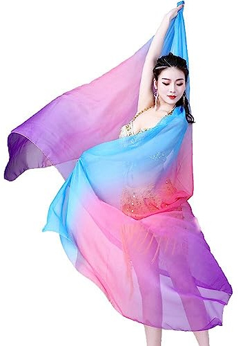 Fituenly Velos de Danza del Vientre de Seda Real, Velo de Seda Gradual con Colores, velos de Danza del Vientre para Practicar, Chal para la Cara
