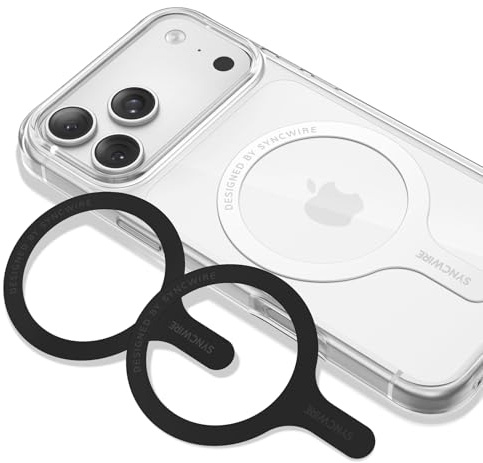 SYNCWIRE Magnetic Ring Plate 3 Pack, MagSafe Ring Sticker Universal Metal Ring Compatible with MagSafe Wireless Charging, for iPhone 17/16/15/14/13/12 Series, Galaxy S25 etc, (2 Black +1 White)
