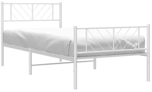 vidaXL Bettgestell mit Kopf- und Fußteil Metall Weiß 100x200 cm