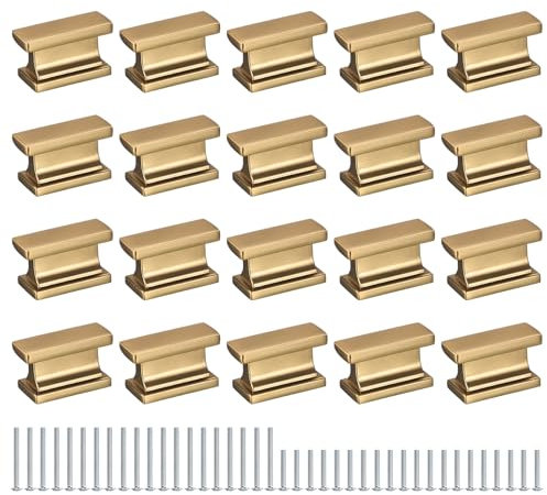 QUARKZMAN 20pz Pomelli Quadrati per Armadi, Pomelli per Cassetti Dorati Scuri per Armadi Cucina, Ferramenta per Armadi Armadietti Bagni Cassetti