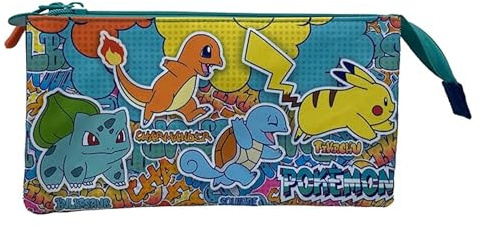 Marchi CyP - Pokémon - Astuccio triplo, custodia da trasporto, 5 scomparti, materiale scolastico, custodia trolley. Colori urbani. Prodotto ufficiale multicolore