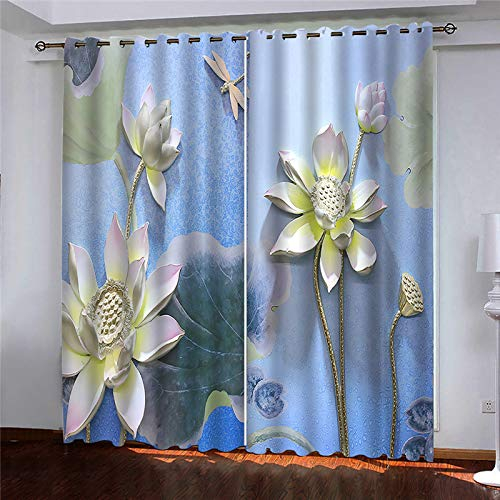 MAYNUO Blickdichte Vorhänge Mit Motiv 3D Rosa Lotusblume Kinder Gardinen Blickdicht Ösen Gardine Thermo 264x214 cm Schlafzimmer Kinderzimmer Vorhänge Dekoratives Muster, Verdunklungsvorhänge