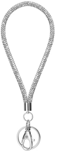 Soleebee Kartenhalter Armbänder, Bling Strass Schlüsselband Lanyard mit Schlüsselring Kristall Armband Damenbänder Armbänder Kit für Schlüsselanhänger ID-Kartenhalter (Silber)
